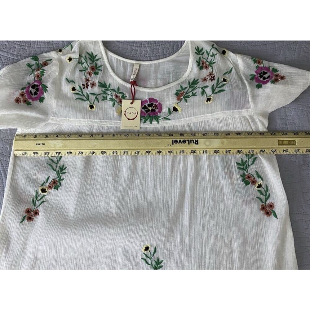 NWT RAGA Embroidered Boho Peasant Top White Floral Gauze Anthropologie Style S - Picture 9 of 10